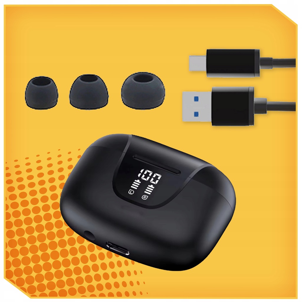 SŁUCHAWKI BEZPRZEWODOWE DOUSZNE DOKANAŁOWE POWERBANK BLUETOOTH 5.4 CZARNE Kolor dominujący czarny